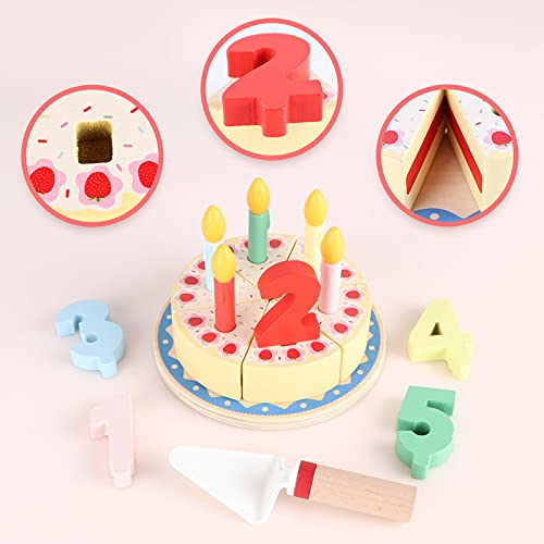KABENFIS Giocattoli per torte di compleanno con taglio in legno Set di cibo per bambini e bambine - immagine 5