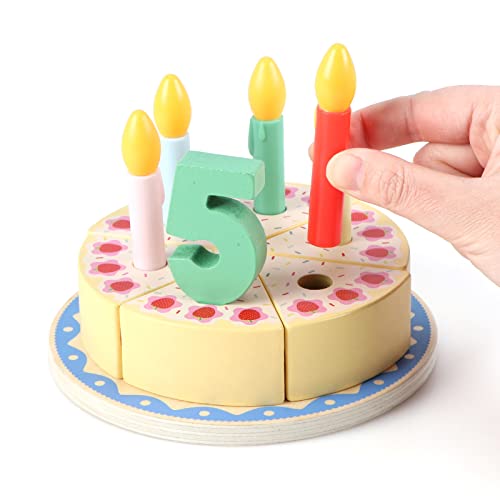 KABENFIS Giocattoli per torte di compleanno con taglio in legno Set di cibo per bambini e bambine - immagine 6