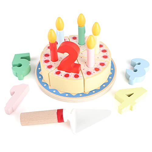 KABENFIS Giocattoli per torte di compleanno con taglio in legno Set di cibo per bambini e bambine