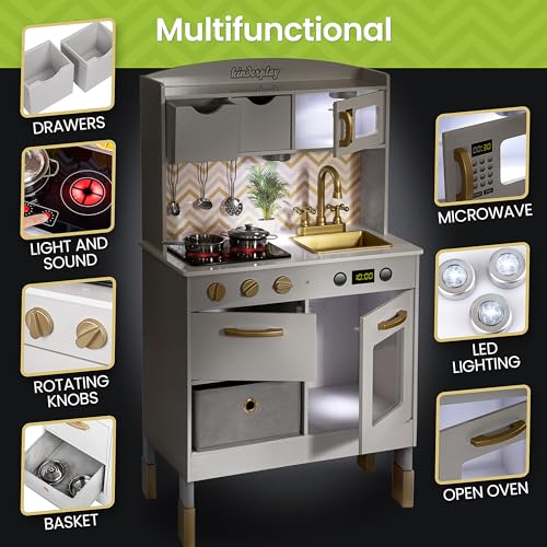 Kinderplay Grande Cucina Giocattolo per Bambini - Legno Vintage Bianca Accessori per Cucina, Cucina per Bambini, Gioco in Legno, alta 92 cm, Accessori Inclusi, GS0059 - immagine 3
