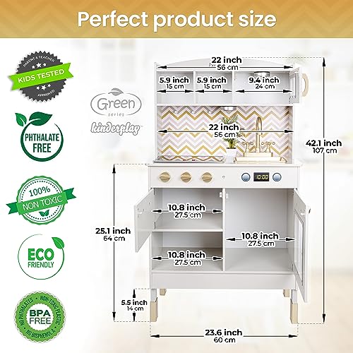 Kinderplay Grande Cucina Giocattolo per Bambini - Legno Vintage Bianca Accessori per Cucina, Cucina per Bambini, Gioco in Legno, alta 92 cm, Accessori Inclusi, GS0059 - immagine 4