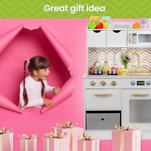 Kinderplay Grande Cucina Giocattolo per Bambini - Legno Vintage Bianca Accessori per Cucina, Cucina per Bambini, Gioco in Legno, alta 92 cm, Accessori Inclusi, GS0059 - immagine 5