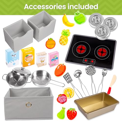 Kinderplay Grande Cucina Giocattolo per Bambini - Legno Vintage Bianca Accessori per Cucina, Cucina per Bambini, Gioco in Legno, alta 92 cm, Accessori Inclusi, GS0059 - immagine 6