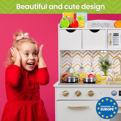 Kinderplay Grande Cucina Giocattolo per Bambini - Legno Vintage Bianca Accessori per Cucina, Cucina per Bambini, Gioco in Legno, alta 92 cm, Accessori Inclusi, GS0059 - immagine 7
