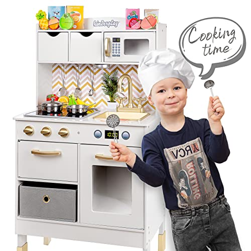 Kinderplay Grande Cucina Giocattolo per Bambini - Legno Vintage Bianca Accessori per Cucina, Cucina per Bambini, Gioco in Legno, alta 92 cm, Accessori Inclusi, GS0059 - immagine 8