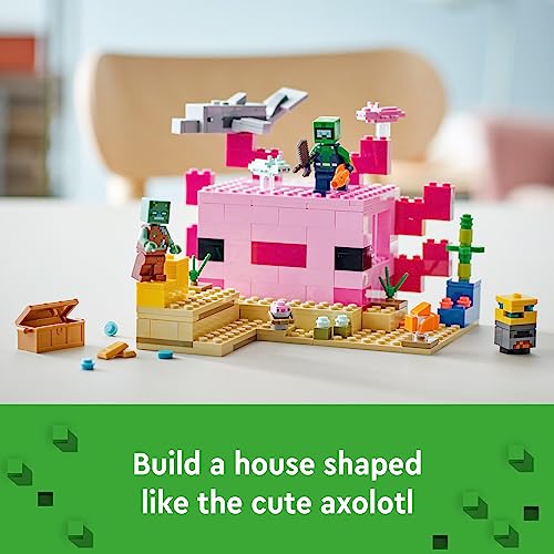 LEGO Minecraft The Axolotl House 21247 - Set di giocattoli da costruzione, avventure creative a una base subacquea colorata, include un esploratore subacqueo, delfino, annegato e altro ancora, - immagine 4