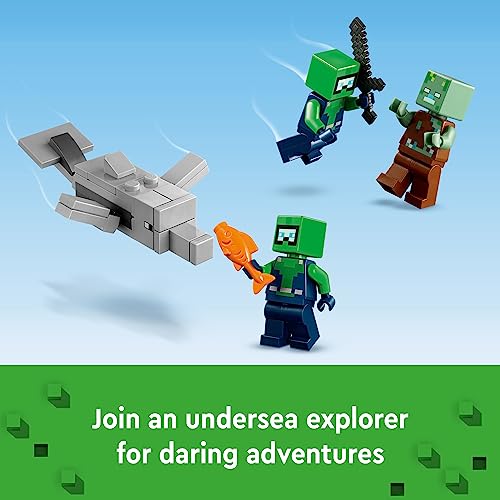 LEGO Minecraft The Axolotl House 21247 - Set di giocattoli da costruzione, avventure creative a una base subacquea colorata, include un esploratore subacqueo, delfino, annegato e altro ancora, - immagine 5
