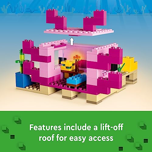 LEGO Minecraft The Axolotl House 21247 - Set di giocattoli da costruzione, avventure creative a una base subacquea colorata, include un esploratore subacqueo, delfino, annegato e altro ancora, - immagine 6