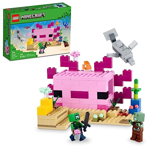 LEGO Minecraft The Axolotl House 21247 - Set di giocattoli da costruzione, avventure creative a una base subacquea colorata, include un esploratore subacqueo, delfino, annegato e altro ancora,