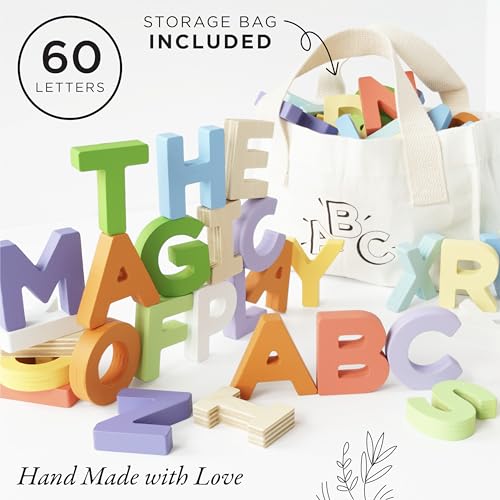 Le Toy Van - PL143 - Gioco educativo lettere alfabeto, 18 mesi, Montessori, ecologico, in legno, 60 pezzi, include borsa in cotone con manico, certificato FSC e colori a base d'acqua, Petilou - immagine 3