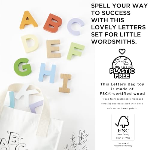 Le Toy Van - PL143 - Gioco educativo lettere alfabeto, 18 mesi, Montessori, ecologico, in legno, 60 pezzi, include borsa in cotone con manico, certificato FSC e colori a base d'acqua, Petilou - immagine 4
