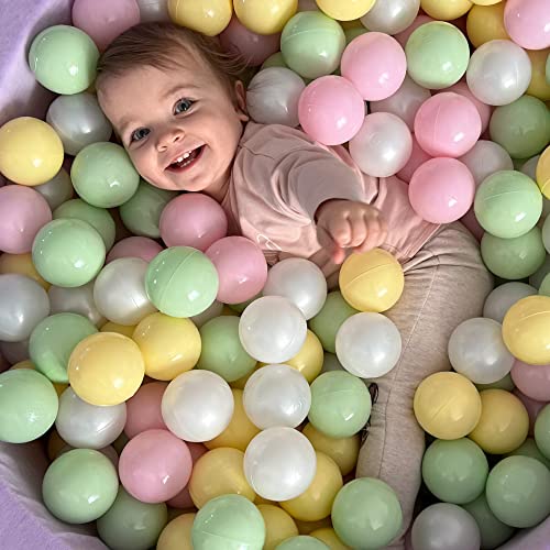 MEOWBABY Piscina di Palline 90x30cm/200 Palline ∅ 7CM Piscina di Palline Colorate per Bambini Tondo Fabbricato in EU Grigio Chiaro: Argento/Babyblue/Bianco Perla/Trasparente - immagine 7