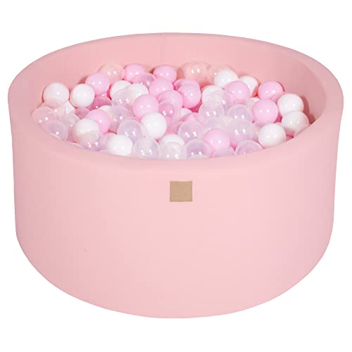 MEOWBABY Piscina di Palline per Bambini - Tondo 90x40cm Piscine con 300 Palline Colorate, Cotone, Rosa Chiaro: Bianco/Rosa Pastello/Trasparente - immagine 2