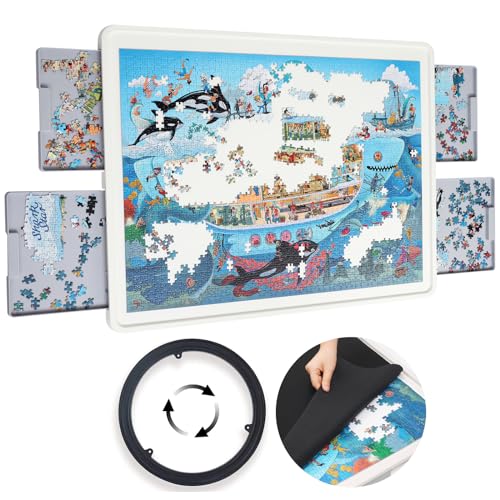 Playboda 1500 pezzi puzzle board non in legno con cassetti e copertura,  88,9 x 66 cm tavolo puzzle portatile per adulti, Lazy Susan Spinning Puzzle  Boards (in attesa di brevetto) – Giochi