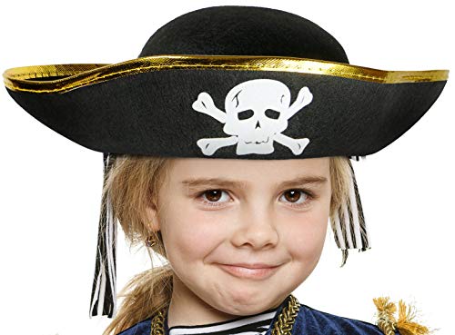 BALINCO Cappello da pirata nero con bordo dorato e teschio per bambini –  accessorio per costumi per ragazze e ragazzi per il carnevale – Giochi e  Prodotti per l'Età Evolutiva