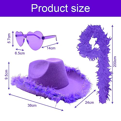 BSNRDX Boa di Piume Colorate Cowgirl Occhiali da Sole a Forma di Cuore Boa di Piume Colorate donneboa di Piume da 2 m per Feste Stile Hippie Stile retrò per Adulti per Donne Costume Accessori - immagine 3