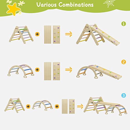 BanaSuper Colorato Arrampicatore Triangolare con Rampa Set di Scale Triangolari in Legno per Bambini Giocattoli Montessori per Arrampicarsi Palestra da Interni per Bambini - immagine 3