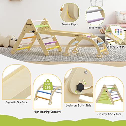 BanaSuper Colorato Arrampicatore Triangolare con Rampa Set di Scale Triangolari in Legno per Bambini Giocattoli Montessori per Arrampicarsi Palestra da Interni per Bambini - immagine 4