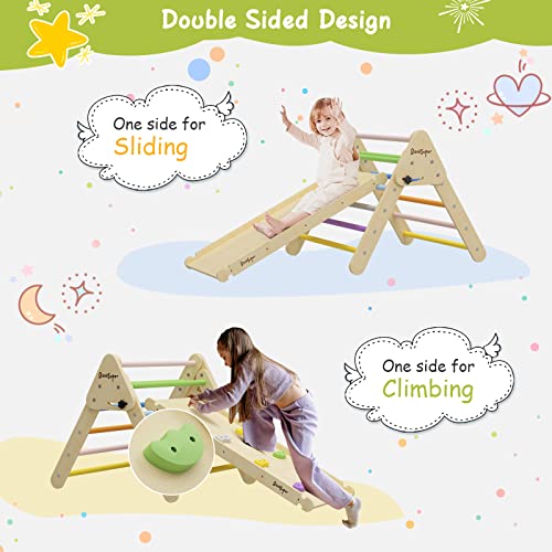 BanaSuper Colorato Arrampicatore Triangolare con Rampa Set di Scale Triangolari in Legno per Bambini Giocattoli Montessori per Arrampicarsi Palestra da Interni per Bambini - immagine 6