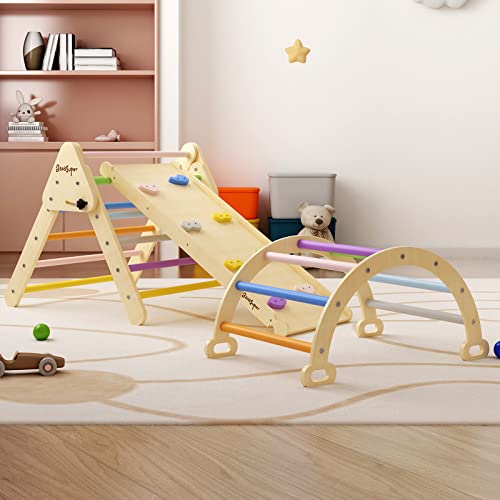 BanaSuper Colorato Arrampicatore Triangolare con Rampa Set di Scale Triangolari in Legno per Bambini Giocattoli Montessori per Arrampicarsi Palestra da Interni per Bambini