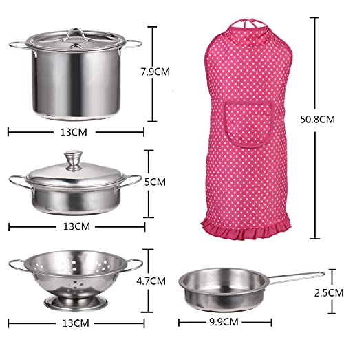 EFO SHM Cucina Giocattolo per Bambini, Accessori Cucina con Set di Pentole e Padelle in Acciaio Inossidabile, Utensili da Cucina, Grembiule e Cappello da Cuoco, Taglio di Cibo per Bambini - immagine 7