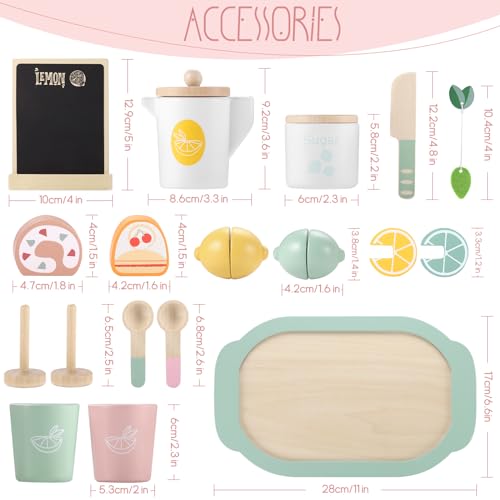 GAGAKU Set da tè in legno per bambine 19 PCS Giocattoli in legno Tea Party  Set Toddler Lemon Tea Set Accessori da cucina per bambini per il gioco di  finzione – Giochi