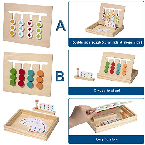 Giocattoli Montessori in Legno, Bambini 3 4 5 Anni Giochi da Tavolo Giochi Educativi Puzzle con Carte Modello e Clessidra Prescolari Gioco di Selezione di Forme e Colori - immagine 5