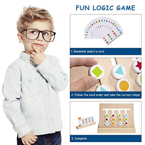 Giocattoli Montessori in Legno, Bambini 3 4 5 Anni Giochi da Tavolo Giochi Educativi Puzzle con Carte Modello e Clessidra Prescolari Gioco di Selezione di Forme e Colori - immagine 6