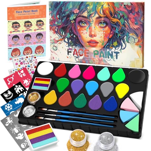 Gontence Truccabimbi Kit – 17 Colori Trucco Viso Bambini – Trucca Bimbi  Adulto – Trucchi Bambina Face Body Painting con Spugnette Trucco Pennelli  Brillantini Stencil Bambini – Giochi e Prodotti per l'Età Evolutiva