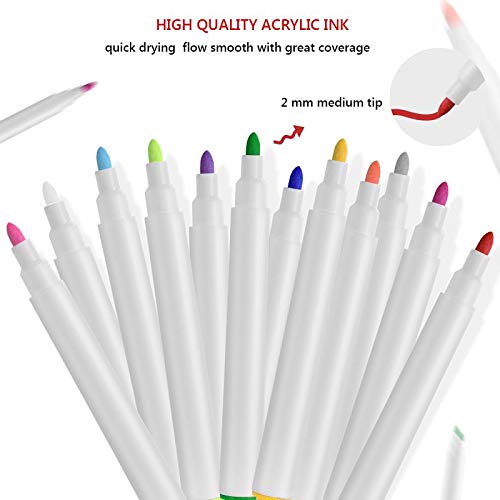 HellDoler Pebble Painting Pens, 2-3mm Acyrillic Paint Pens Set of 12 Colors, Premium Quickdrying Acrylic Pens for Rock Painting Wood Fabric Ceramic Porcelain Scrapbook - with Felt Pen Bag - immagine 3