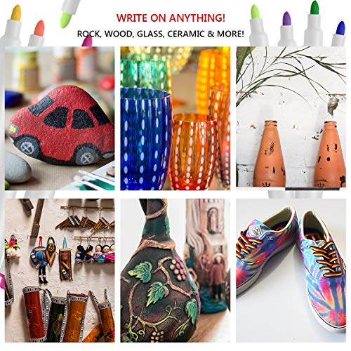 HellDoler Pebble Painting Pens, 2-3mm Acyrillic Paint Pens Set of 12 Colors, Premium Quickdrying Acrylic Pens for Rock Painting Wood Fabric Ceramic Porcelain Scrapbook - with Felt Pen Bag - immagine 4