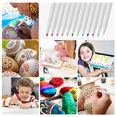 HellDoler Pebble Painting Pens, 2-3mm Acyrillic Paint Pens Set of 12 Colors, Premium Quickdrying Acrylic Pens for Rock Painting Wood Fabric Ceramic Porcelain Scrapbook - with Felt Pen Bag - immagine 5