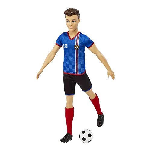 Ken Soccer Doll, Cropped Hair, Colorful #10 Uniform, Soccer Ball, Cleats, Tall Socks, Great Sports-Inspired Gift for Ages 3 and Up, HCN15 - immagine 3