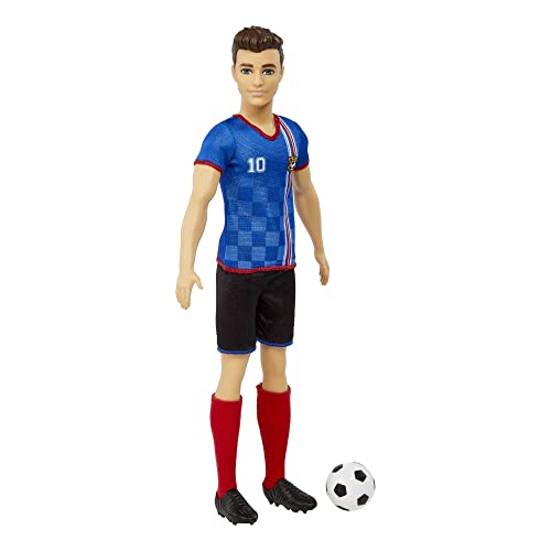 Ken Soccer Doll, Cropped Hair, Colorful #10 Uniform, Soccer Ball, Cleats, Tall Socks, Great Sports-Inspired Gift for Ages 3 and Up, HCN15 - immagine 4
