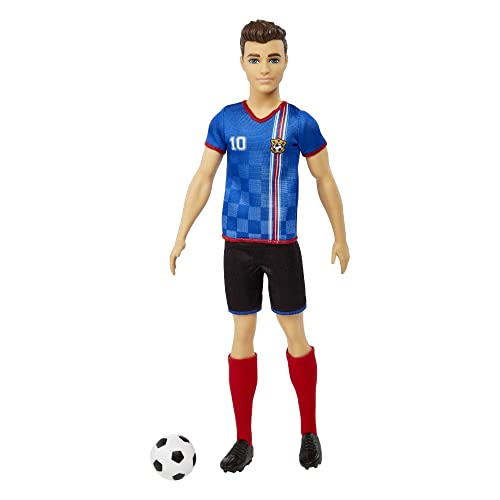 Ken Soccer Doll, Cropped Hair, Colorful #10 Uniform, Soccer Ball, Cleats, Tall Socks, Great Sports-Inspired Gift for Ages 3 and Up, HCN15 - immagine 6