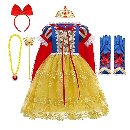 MYRISAM Costume da Biancaneve per Ragazza Principessa Carnevale Costumi  Halloween Cosplay Natale Festa Cerimonia Compleanno Abiti Partito con  Mantello (Accessori) – Giochi e Prodotti per l'Età Evolutiva