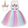 MYRISAM Costume di Carnevale Abito Tutu Unicorno Arcobaleno per Bambina Principessa Vestito da Festa di Compleanno Natale Halloween Cosplay Cerimonia Festa Abito con Cerchietto