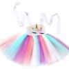 MYRISAM Costume di Carnevale Abito Tutu Unicorno Arcobaleno per Bambina Principessa Vestito da Festa di Compleanno Natale Halloween Cosplay Cerimonia Festa Abito con Cerchietto - immagine 6