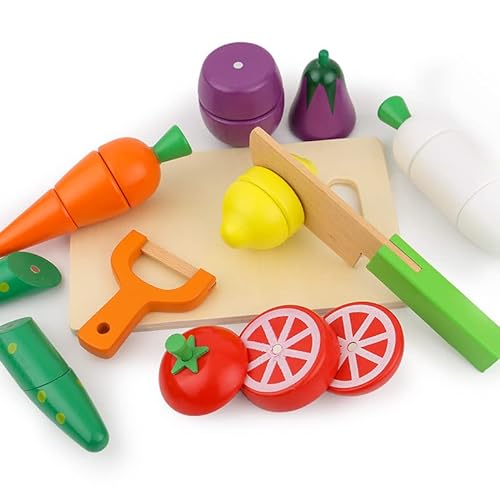 NIWWIN Gioca al Cibo Fruit Toys,Playets da Cucina in Legno,Giochi di Giocatore di Ruolo Falso,Giocattoli da Taglio da Cucina e Frutta e Verdura,Giocattolo di educazione prescolare Giocattolo Pretend - immagine 3