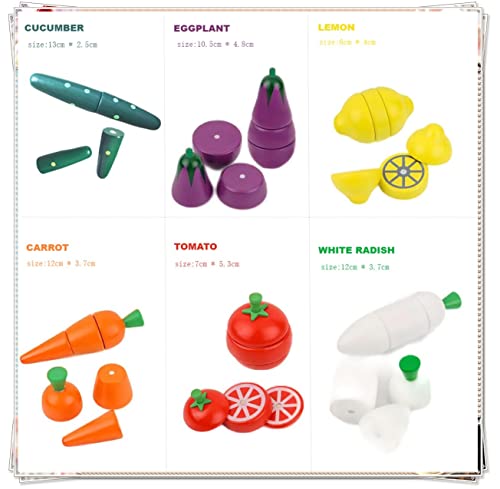 NIWWIN Gioca al Cibo Fruit Toys,Playets da Cucina in Legno,Giochi di Giocatore di Ruolo Falso,Giocattoli da Taglio da Cucina e Frutta e Verdura,Giocattolo di educazione prescolare Giocattolo Pretend - immagine 4