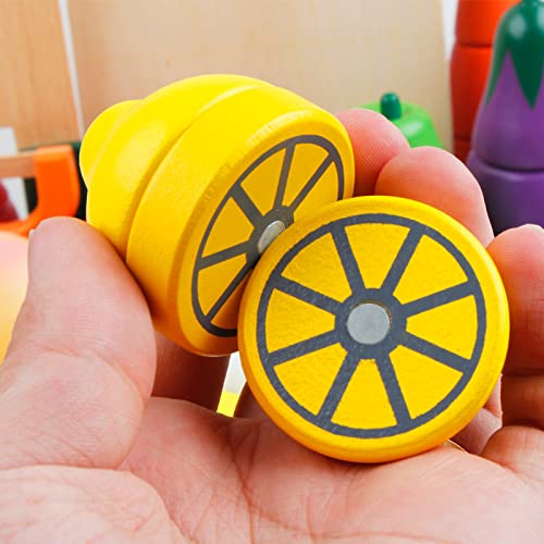 NIWWIN Gioca al Cibo Fruit Toys,Playets da Cucina in Legno,Giochi di Giocatore di Ruolo Falso,Giocattoli da Taglio da Cucina e Frutta e Verdura,Giocattolo di educazione prescolare Giocattolo Pretend - immagine 6