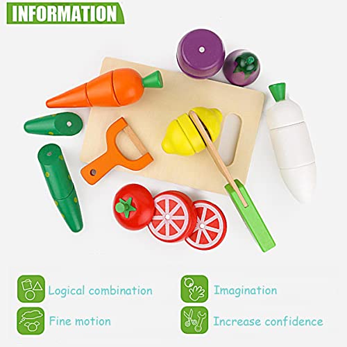 NIWWIN Gioca al Cibo Fruit Toys,Playets da Cucina in Legno,Giochi di Giocatore di Ruolo Falso,Giocattoli da Taglio da Cucina e Frutta e Verdura,Giocattolo di educazione prescolare Giocattolo Pretend - immagine 7
