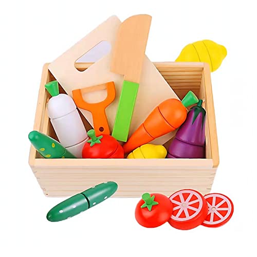 NIWWIN Gioca al Cibo Fruit Toys,Playets da Cucina in Legno,Giochi di Giocatore di Ruolo Falso,Giocattoli da Taglio da Cucina e Frutta e Verdura,Giocattolo di educazione prescolare Giocattolo Pretend