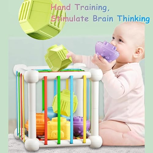 NIWWIN Giocattoli sensoriali per Bambini, cubi Colorati con Elastici, impilabili e collegabili per Lo Sviluppo della Prima educazione Giocattoli Montessori per i più Piccoli età 1 2 Anni. (cubo) - immagine 4