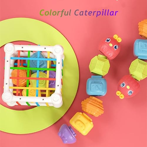 NIWWIN Giocattoli sensoriali per Bambini, cubi Colorati con Elastici, impilabili e collegabili per Lo Sviluppo della Prima educazione Giocattoli Montessori per i più Piccoli età 1 2 Anni. (cubo) - immagine 5
