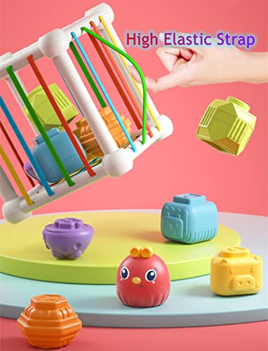 NIWWIN Giocattoli sensoriali per Bambini, cubi Colorati con Elastici, impilabili e collegabili per Lo Sviluppo della Prima educazione Giocattoli Montessori per i più Piccoli età 1 2 Anni. (cubo) - immagine 7