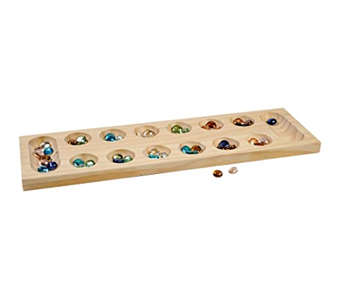 Noris- Simba Toys Deluxe Kalaha, Semplice e tattico 6 Anni in su, tavola da 43 cm in Legno di Pino, Gioco di Pietre preziose, a Partire da 2 Giocatori, Multicolore, 4000826004677 - immagine 4