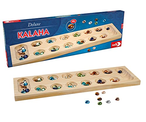 Noris- Simba Toys Deluxe Kalaha, Semplice e tattico 6 Anni in su, tavola da 43 cm in Legno di Pino, Gioco di Pietre preziose, a Partire da 2 Giocatori, Multicolore, 4000826004677