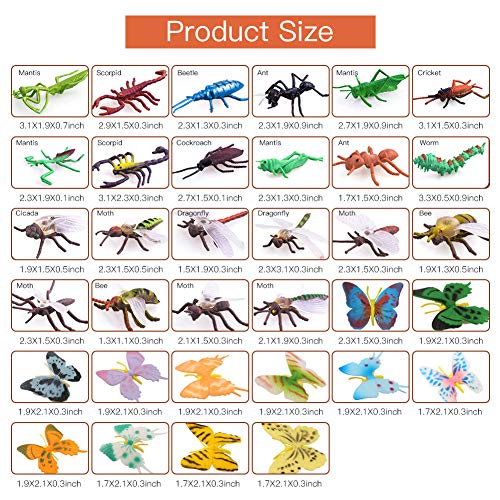 OOTSR Insetti in plastica Insetti Figures[Confezione da 22] e Farfalle Colorate assortite [Confezione da 12], 1"- 4" Insetti Simulati Realizzati in PVC per Bambini Congnition Education o Parti a Tema - immagine 6