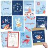 Papierdrachen - Calendario dell'Avvento per fai da te, set 7, in inglese, 24 cartoline da personalizzare, per il periodo prenatalizio, con motivi carini, da appendere